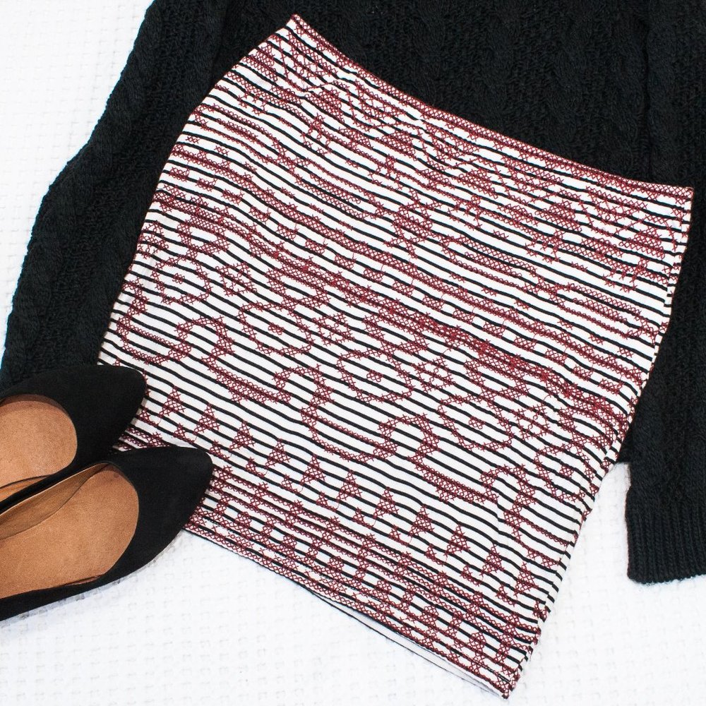 THML | Black White Red Mini Skirt | M